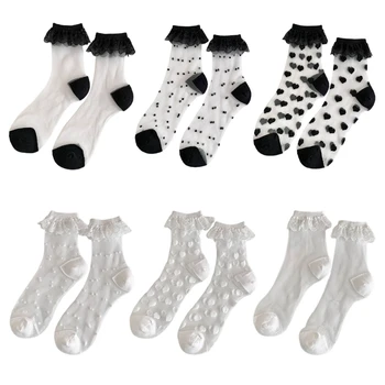 Женские японские носки в стиле лолиты, прозрачные носки с оборками, Прозрачные сетчатые носки на щиколотке H9ED