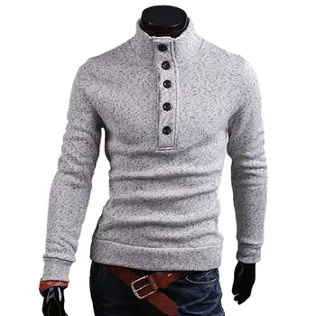 Мужской свитер на пуговицах с высоким воротником и длинным рукавом, Тонкий теплый Эластичный пуловер, свитер, осенняя одежда