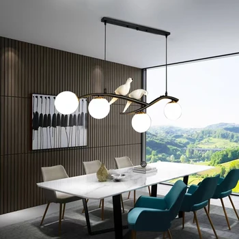 Скандинавская люстра для столовой, кухни, бара, украсит современный длинный стол, подвесную лампу, Черный Золотой светодиодный светильник Creative Bird