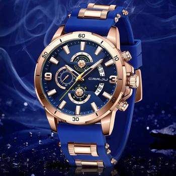 Мужские часы CRRJU, новые модные силиконовые спортивные кварцевые часы с датой, водонепроницаемые наручные часы, хронограф со светящимся логотипом Relogio Masculino