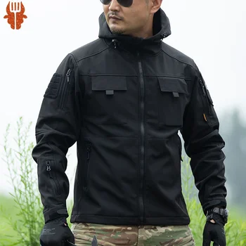 Mege, тактическая куртка Softshell для мужчин, военный камуфляж, уличные ветровки с несколькими карманами, капюшон, осенняя теплая черная зимняя куртка