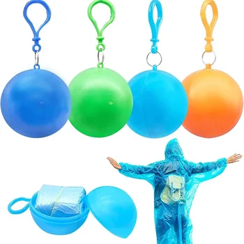 Портативные мини-дождевики, мяч для взрослых и детей, одноразовые пончо от дождя, плащ-дождевик, брелок для ключей, мяч с крючком