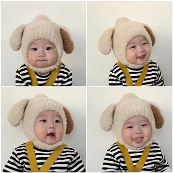 Детская шапочка осень-зима, Корейская детская шапочка с заячьими ушками, пушистая теплая шапочка-ушанка, милая детская шапочка, теплая зима