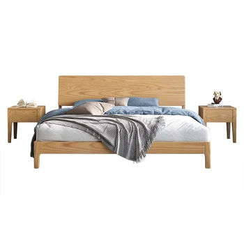 Кровать из массива ясеня 1,5 метра 1,8 метра одноместная двуспальная современная простая кровать Nordic Japanese log windbed