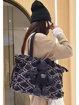 Женская большая сумка через плечо в корейском стиле, джинсовая сумка-тоут, новая сумка для покупок и поездок на работу, милая кукольная повседневная сумка через плечо из натуральной кожи