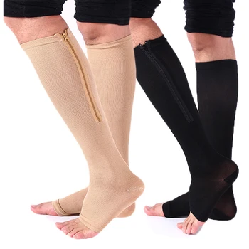 MOJITO, 1 пара компрессионных носков на молнии, Мужские Женские носки до колена с эластичной поддержкой, защищающие от усталости, Женские тонкие Носки с открытым носком XXL