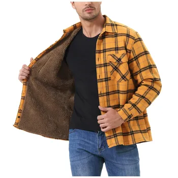 2023 Новая мужская утолщенная куртка с длинными рукавами и лацканами, клетчатая куртка из композитного плюша, зимняя теплая верхняя одежда, мужская одежда
