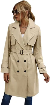 Осенне-зимний тонкий тренч, женские модные однотонные двубортные пальто с поясом, офисная женская элегантная верхняя одежда, шикарное пальто