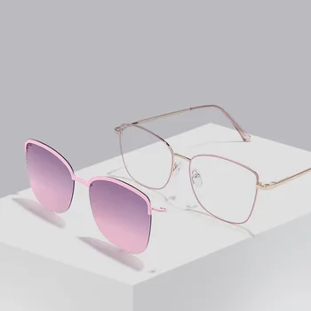 2 В 1 Изготовленные на заказ Поляризованные Оптические Магнитные Солнцезащитные очки Для женщин с магнитной клипсой на солнцезащитных очках в металлической оправе для очков