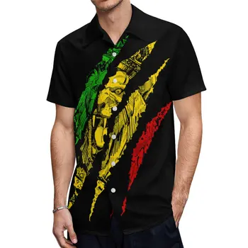 Рубашка с короткими рукавами Warrior Lion of Judah King Rasta Reggae Jamaica Roots Classic_37766023 Тройники, Брючный костюм с Винтажным Графическим Рисунком Vint