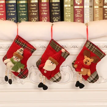 Рождественские Украшения для Детей Санта Клаус Маленькие Носки Рождественская Елка Кулон Подарочный Пакет Детские Гетры