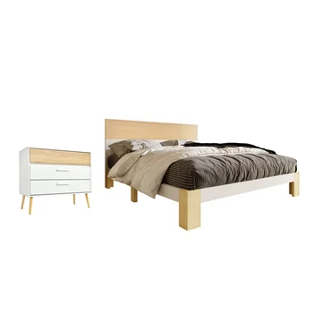 Деревянная кровать, односпальная кровать с комодом, место для хранения кровать из каркаса кровати с решетчатым каркасом, 90 x 200 см, натуральная и белая