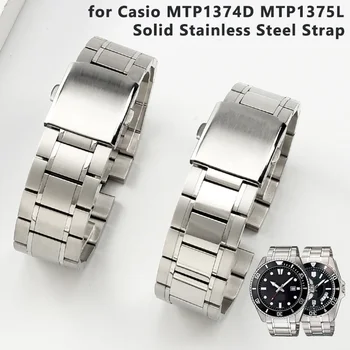 Изогнутый конец Роскошного цельного ремешка из нержавеющей стали для Casio MTP1374D MTP1375L 22 мм Дугообразный браслет Металлический ремешок для часов Аксессуары для часов