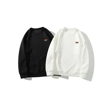 2023 Новый мужской свободный клетчатый пуловер с круглым вырезом, Корейский Молодежный модный тренд, повседневная нижняя рубашка для мужчин