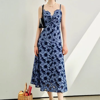 Винтажное длинное платье Magritte синего цвета, женское облегающее платье с V-образным вырезом, роскошное дизайнерское платье без рукавов на завязках.