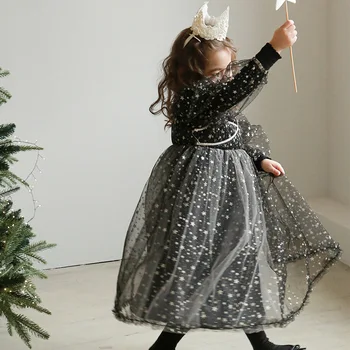 Рождественское платье для девочек 2023, осенне-зимнее новогоднее платье принцессы в корейском стиле, повседневное простое милое платье для девочек