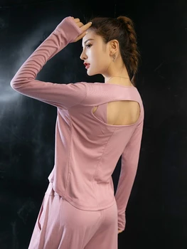 Рубашка женщина йоги, спортивный топ свободные длинные-рукавами t-рубашка осень спортивные блузки женские топ быстросохнущие бег фитнес сексуальная одежда