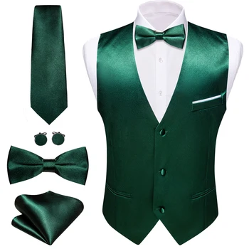 Элегантный шелковый жилет для мужчин, зеленый однотонный жилет, комплект с галстуком-бабочкой, Свадебная деловая куртка без рукавов, мужской костюм Barry Wang