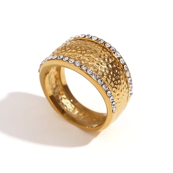 Новое двустороннее кольцо из нержавеющей стали с неровной поверхностью, украшенное стразами, Женские ювелирные изделия золотого и серебряного цвета, Кольца для женщин
