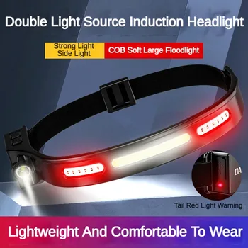 Наружный налобный фонарь USB Водонепроницаемый двойной источник света ночной ходовой фонарь с датчиком размаха налобный фонарь для походов, кемпинга