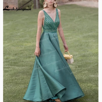 Великолепные зеленые платья для матери невесты трапециевидной формы с V образным вырезом, свадебные платья для вечеринок 2022 года, свадебные платья для гостей длиной до пола, без спинки