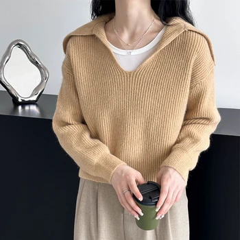 2023 Женские осенние свитера и пуловеры из двух частей, вязаные женские пуловеры с длинным рукавом, женские джемперы, женские топы