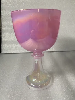 Хрустальная поющая чаша розового пастельного космического цвета, ручка прозрачная волшебная нота 4 октавы А, 432 Гц