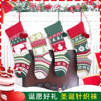 Украшение в канун Рождества Вязаный рождественский чулок, сумка для конфет, подвеска, подарочный пакет, украшение для Рождественской елки, гетры для ног