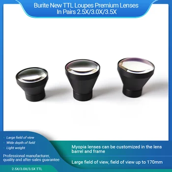 Burite Новые TTL-лупы Премиум-класса с парами линз 2.5X / 3.0X / 3.5X (через объектив) Линза, используемая для изготовления стоматологических луп TTL