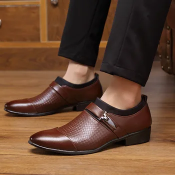 Мужская Официальная Обувь без шнуровки, Кожаные Оксфорды С Острым Носком, Мужские Модельные Туфли В Деловом Стиле, Большие Размеры