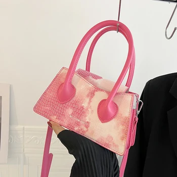 Женская сумочка с крокодиловым тиснением, женская маленькая сумка-тоут, квадратная сумка через плечо карамельного цвета, роскошный брендовый дизайнерский розовый
