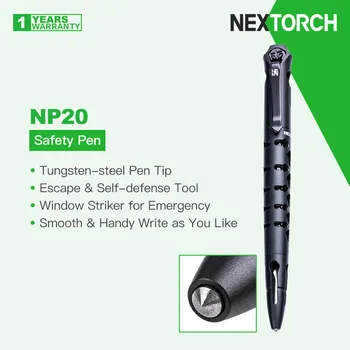 Nextorch NP20 Тактическая /безопасная ручка с наконечником из вольфрамовой стали, полый киль, заправляется воздухом под давлением, для письма, самообороны