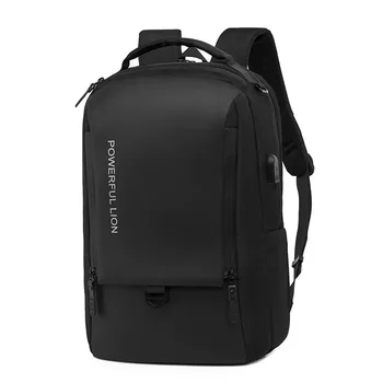 Мужской рюкзак Водонепроницаемый черный 15,6-дюймовый ноутбук, Многофункциональная USB-зарядка, несколько карманов, рюкзак
