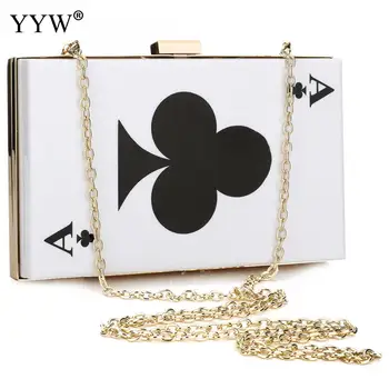 YYW Белый акриловый клатч в форме покера, сумка-коробка для свадебной вечеринки, женские модные сумки через плечо, сумки на цепочке, кошельки, клатчи 2019 г.