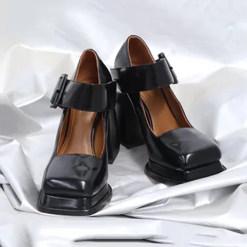 Черные дизайнерские туфли Мэри Джейнс на платформе в стиле панк, женские туфли-лодочки на высоком каблуке из лакированной кожи с квадратным носком в готическом стиле