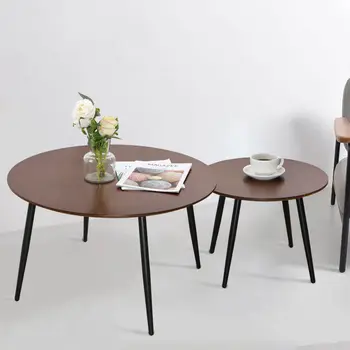 Мебель из черного ореха, круглые журнальные столики в скандинавском стиле, простая Современная Угловая гостиная, Небольшой домик, Комбинация чайных столиков с железным краем