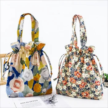 Новая женская сумочка карман для букета с принтом на шнурке Японская тканевая сумка для рук сумка для хранения аксессуаров Hanfu