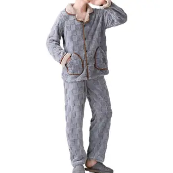 Мужская плюшевая пижама, мужская зимняя одежда для отдыха, плюшевое теплое пальто, брюки из кораллового флиса, комплект для уютного дома, мужская зимняя одежда для отдыха