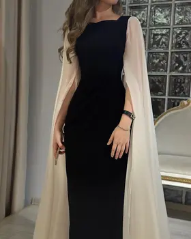 Welove Черные платья для выпускного вечера Vestidos Саудовская Аравия Женская одежда с длинными рукавами Вечеринка Контрастного цвета Свадебное платье для гостей