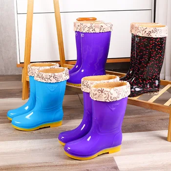 2023 Теплые хлопчатобумажные непромокаемые ботинки Midtube, женская кухонная непромокаемая резиновая обувь, модные женские зимние непромокаемые ботинки