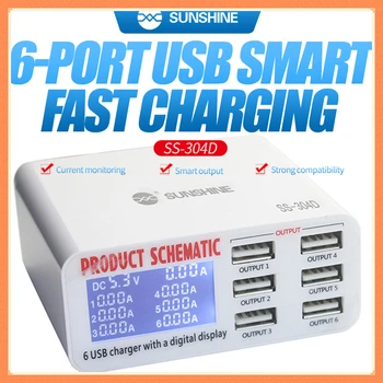 Sunshine Универсальное быстрое зарядное устройство USB с 6 портами SS-304D 5V 6A с цифровым дисплеем, быстрое зарядное устройство для iPhone iPad, электронный продукт