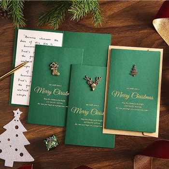 Рождественская открытка с золотым тиснением, Поздравительные открытки, Приглашения на Веселую Рождественскую вечеринку, Поздравительные открытки с наклейками на конвертах, украшения