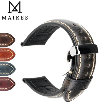 Ремешок для часов Maikes ручной работы 20 мм 22 мм 24 мм винтажный ремешок для часов Leahter из натуральной кожи с пряжкой-бабочкой Умный ремешок для часов Panerai