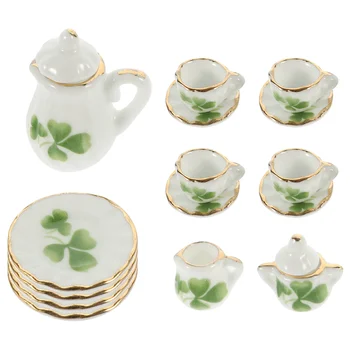 Миниатюрный набор чайных чашек из керамики, Кукольный Домик, Чайная чашка с мини-рисунком, Набор чайных горшков, Тарелка и Блюдце, Игрушечный кукольный домик принцессы для чаепития