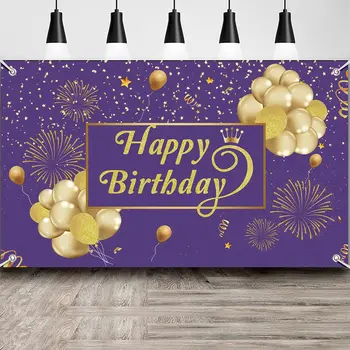 Фиолетовый фон баннера на день рождения, большой фиолетовый золотой декор на День рождения для женщин, девочек, блестящий золотой фон для вечеринок