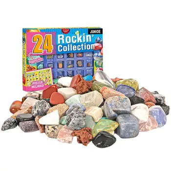 24ШТ Натуральных Целебных кристаллов с коробкой для гороскопа, Образцы горных пород, Минеральные Окаменелости, Наборы для раскопок, Забавные Развивающие игрушки-подарки