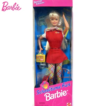 Оригинальная Mattel Barbie Schooltime Fun 1997 Специальное Издание Винтажные Светлые Куклы Игрушки для Девочек Красная Одежда Аксессуары Кампусный Набор