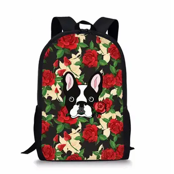 Школьная сумка с французским бульдогом для девочек Повседневные сумки для книг Цветы с принтами животных и собак Детский рюкзак Для мальчиков и девочек Школьные сумки из полиэстера
