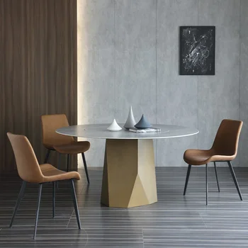 Круглый обеденный стол в итальянском стиле, современный минималистичный бронзовый круглый обеденный стол с поворотным столом