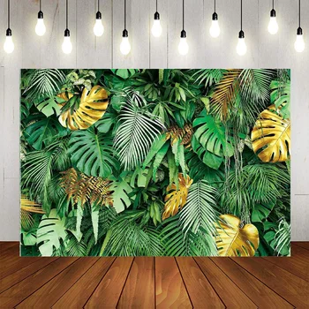 Джунгли Зеленые Тропические Пальмовые листья Фон Растения Сафари Природа Лето Гавайские Ноги Фон для фотосъемки Фотография на День Рождения